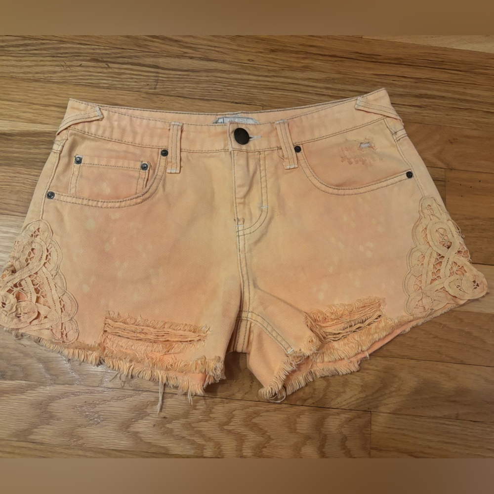 Free People Battenburg Acid Women’s Distressed Jean Shorts Orange Size 26